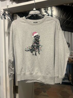 Eddie Bauer Light Gray Holiday Dog Sweatshirt with Santa Hat